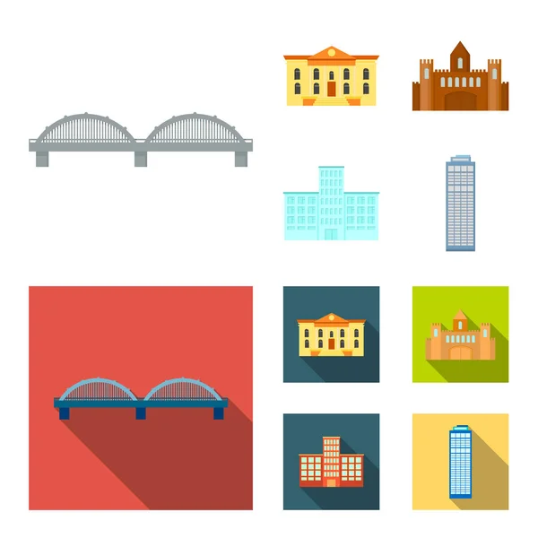 博物馆, 桥梁, 城堡, 医院。建筑集合图标在卡通, 平面风格矢量符号股票插画网站. — 图库矢量图片