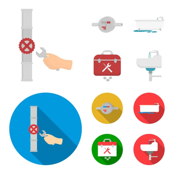 Water meter, bath and other equipment.Plumbing set collection icons in cartoon, flat style vector symbol stock illustration web . — стоковый вектор