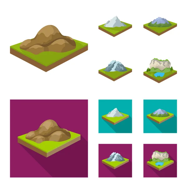 Mountains, rocks and landscape. Relief and mountains set collection icons in cartoon,flat style isometric vector symbol stock illustration web. — Stock Vector