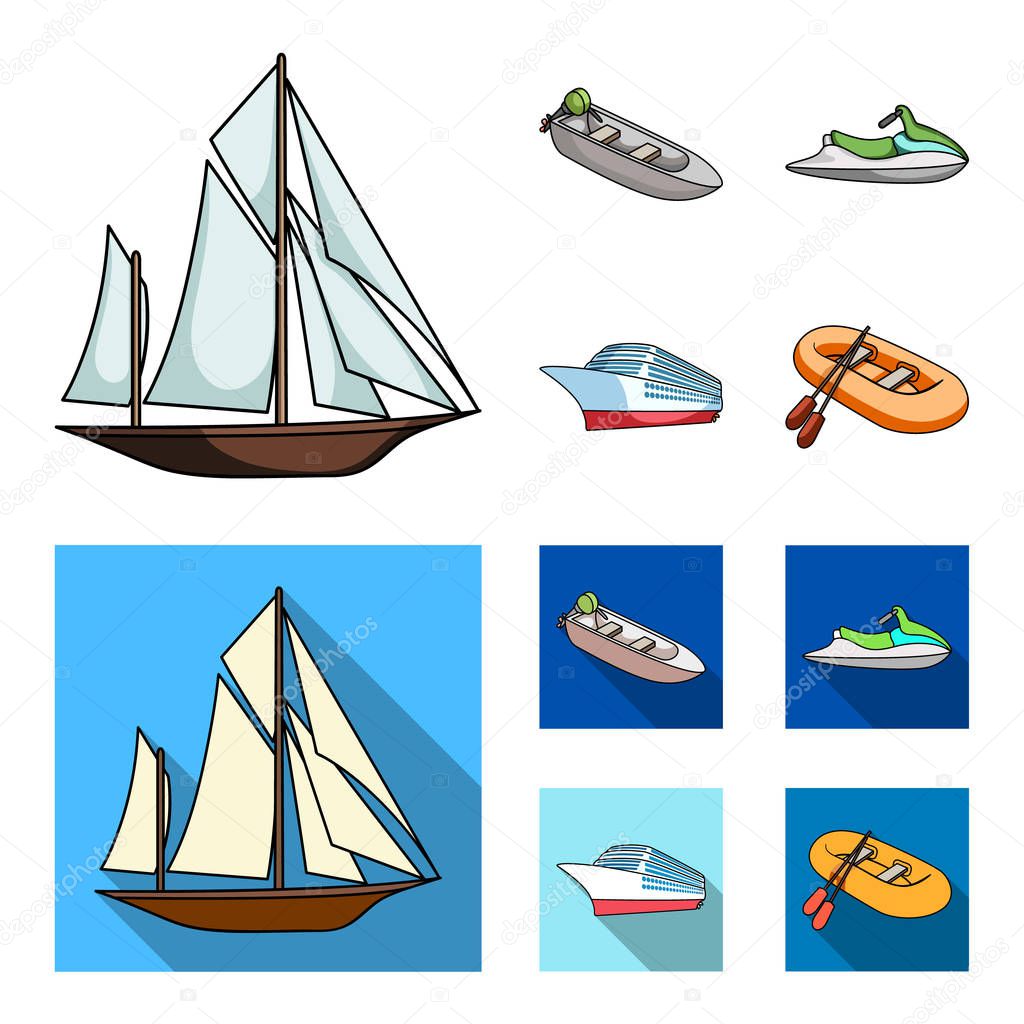 Ancient sailboat, motor boat, scooter, marine liner.Ships and water transport set collection icons in cartoon,flat style vector symbol stock illustration web.