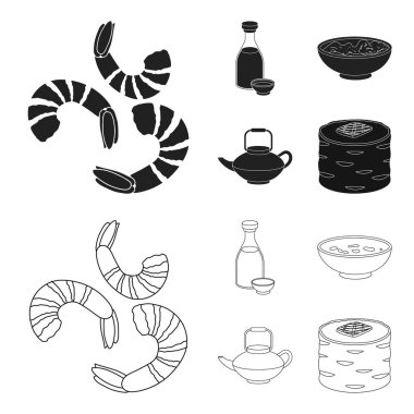 Soya sosu, erişte, kettle.rolls.Sushi ayarla koleksiyon simgeler siyah, anahat stili vektör simge stok çizim web içinde.