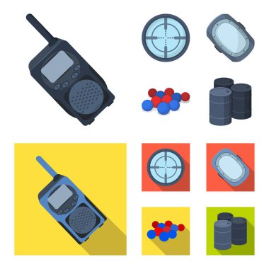 Top boya ve diğer ekipmanlar ile. Paintball tek simge karikatür, düz stil vektör simge stok çizim web.