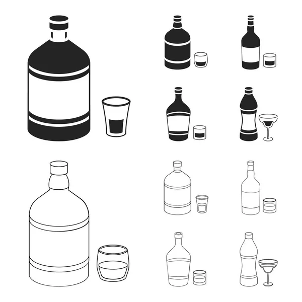 Whisky, alkohol, rum, wermut. Alkohol zestaw kolekcji ikon w czarny, www ilustracji symbol wektor zarys styl. — Wektor stockowy