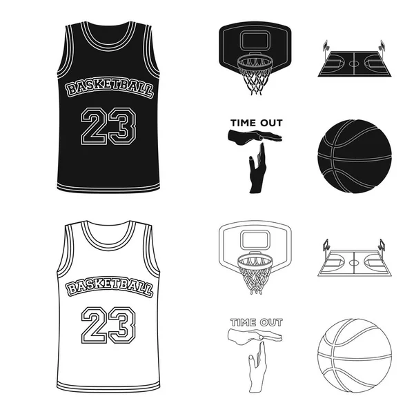 Baloncesto y atributos negro, esbozar iconos en la colección de conjuntos para el diseño.Jugador de baloncesto y equipo vector símbolo stock web ilustración . — Archivo Imágenes Vectoriales