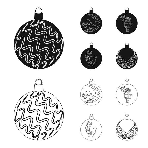 Neujahrsspielzeug schwarz, umreißt Symbole in Set-Kollektion für design.Weihnachtskugeln für ein Baumsymbol stock web illustration. — Stockvektor