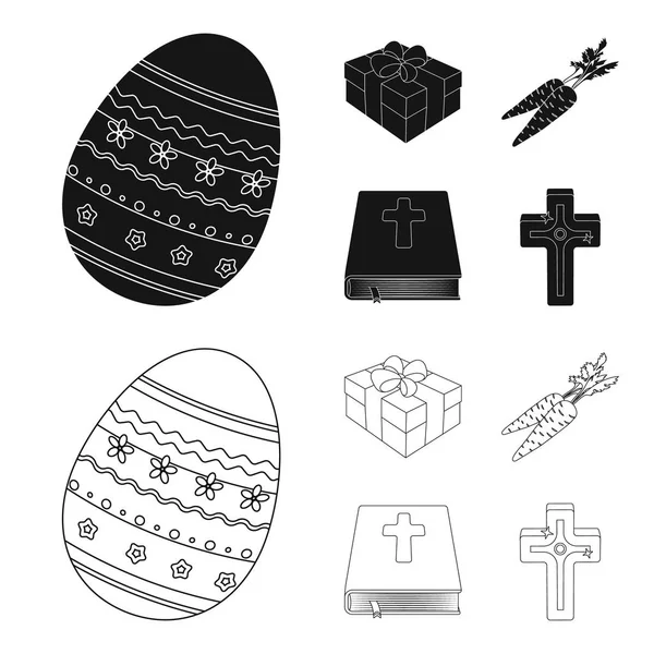 Cross, bible, gift and carrots.Easter set collection icons in black,outline style vector symbol stock illustration web. — Stock Vector