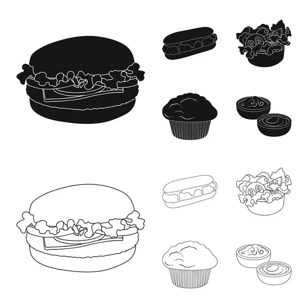 Nourriture, repos, rafraîchissements et autres icônes web en noir, contour style.Gâteau, biscuit, crème, icônes dans la collection set . — Image vectorielle