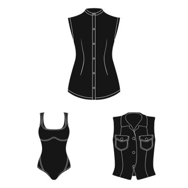 Kadın giyim set koleksiyonu tasarım için siyah simgeler. Sembol stok web illüstrasyon vektör giyim çeşitleri ve aksesuarlar.