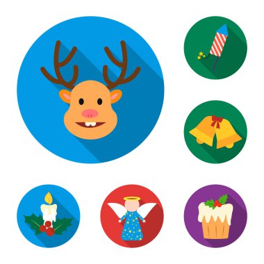 Noel öznitelikleri ve aksesuarları düz simgeler set koleksiyonu tasarım için. Neşeli Noel vektör simge stok web çizim.