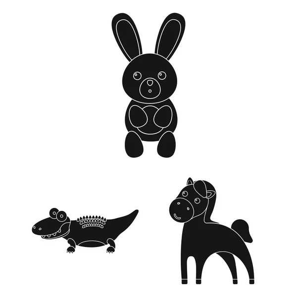 Нереалистичные черные иконы животных в наборе коллекции для дизайна. Векторные символы игрушек . — стоковый вектор