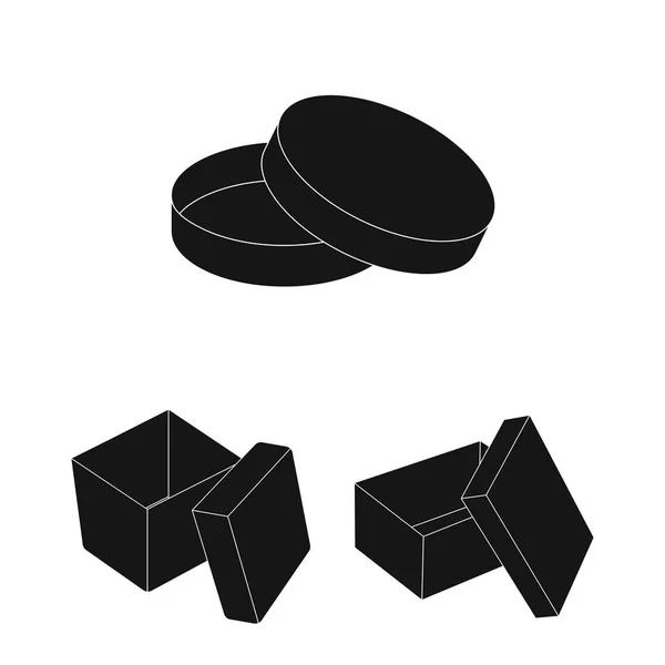 Caixas diferentes ícones pretos na coleção de conjuntos para design.Packing caixa vetor símbolo web ilustração . — Vetor de Stock