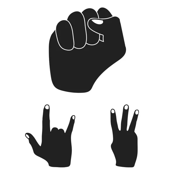 Mano gesto iconos negros en conjunto de colección para el diseño. Palma y dedo vector símbolo stock web ilustración . — Vector de stock