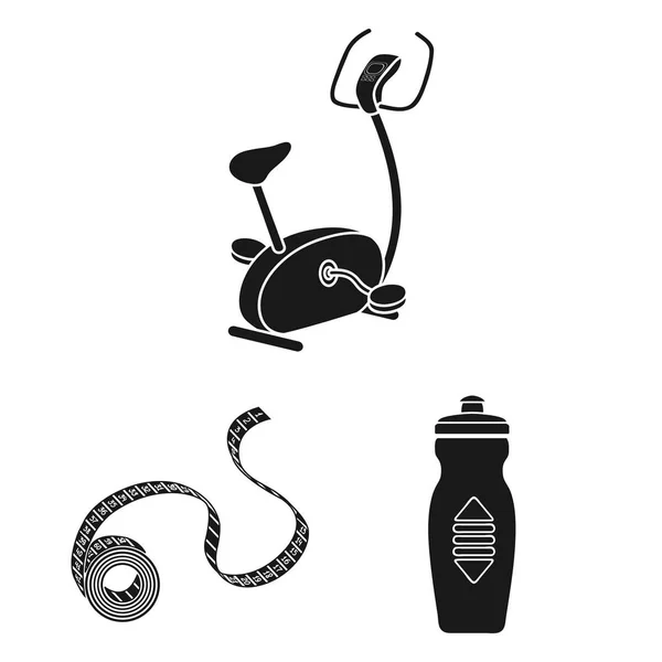 Fitness e attributi icone nere nella collezione set per il design. Fitness attrezzature vettoriale simbolo stock web illustrazione . — Vettoriale Stock