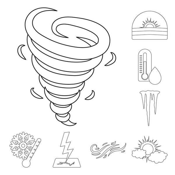 Different weather outline icons in set collection for design.Signs and characteristics of the weather vector symbol stock web illustration.