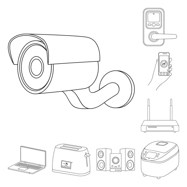 Aparatele electrocasnice inteligente conturează pictogramele din colecția de seturi pentru design. Aparate de uz casnic moderne simbol vector stoc ilustrare web . — Vector de stoc