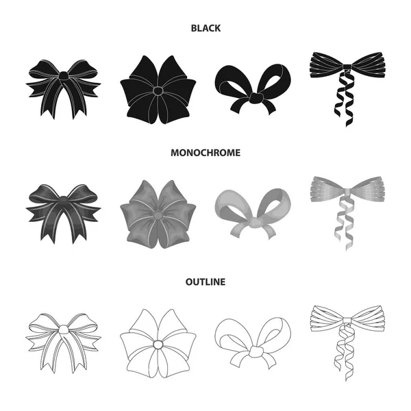 Multicolored bows cartoon,black,flat,outline icons in set collection for design.Bow for decoration vector symbol stock web illustration. — Stock Vector