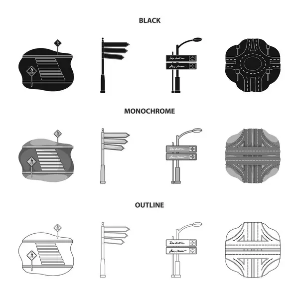 Yön işaretleri ve diğer web simge siyah, tek renkli, anahat stili. Yol kavşak ve işaretler simgeler kümesi koleksiyonundaki. — Stok Vektör