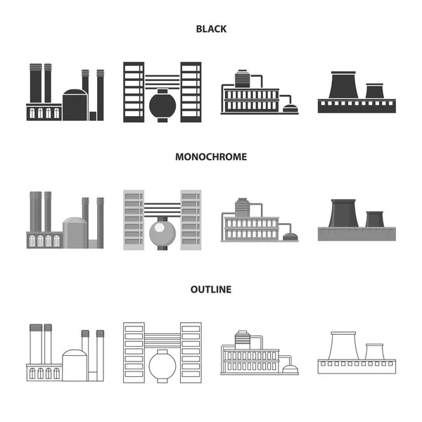 Indústria, production.Factory conjunto coleção ícones em preto, monocromático, estilo esboço vector símbolo estoque ilustração web . — Vetor de Stock