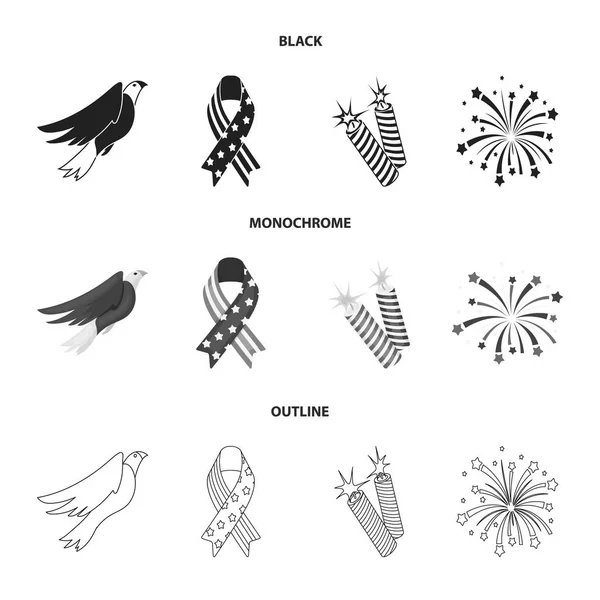 Águila americana, cinta, saludo. El día patriota conjunto colección iconos en negro, monocromo, contorno estilo vector símbolo stock ilustración web . — Vector de stock