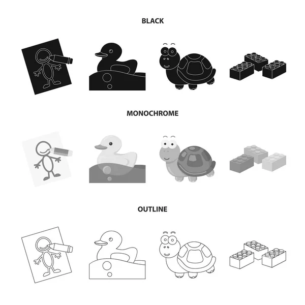 Juguete para niños negro, monocromo, esboza iconos en la colección de conjuntos para el diseño. Juego y bauble vector símbolo stock web ilustración . — Archivo Imágenes Vectoriales