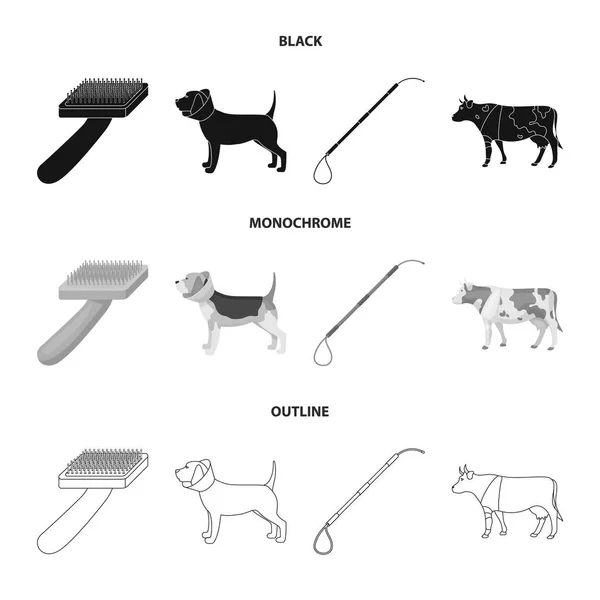 Chien, vache, bétail, animal de compagnie .Vet Clinic set collection icônes en noir, monochrome, contour style vectoriel symbole illustration web . — Image vectorielle