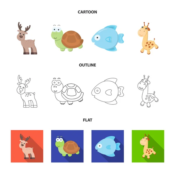 Una caricatura poco realista, contorno, iconos de animales planos en la colección de conjuntos para el diseño. Animales de juguete vector símbolo stock web ilustración . — Vector de stock