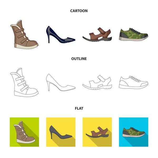 Ikonok a különböző cipő halmaza. Különböző cipő egyetlen ikonját rajzfilm, vázlat, lapos stílusú vektor web szimbólum stock illusztráció. — Stock Vector