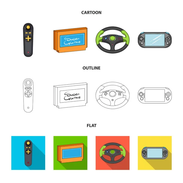 Console de jeu et joystick dessin animé, contour, icônes plates dans la collection set pour design.Game Gadgets vectoriel symbole stock illustration web . — Image vectorielle