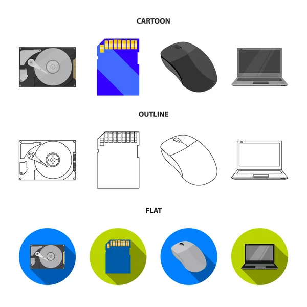 Computer mouse, laptop and other equipment. Personal computer set collection icons in cartoon,outline,flat style vector symbol stock illustration web. — Stock Vector