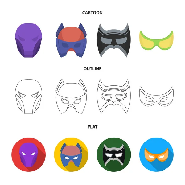 Mask on the head and eyes. Super Hero Mask set collection icons in cartoon,outline,flat style vector symbol stock illustration web. — Stock Vector