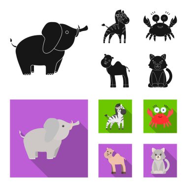 Gerçekçi olmayan bir siyah, düz hayvan simgeler toplama tasarımı için ayarlayın. Oyuncak hayvanlar sembol stok web illüstrasyon vektör.