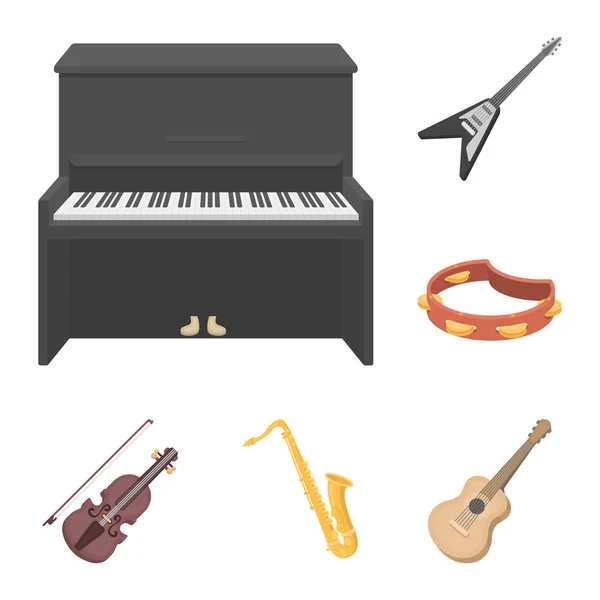 Ícones de desenho animado instrumento musical na coleção de conjuntos para design. String e Wind instrumento vetor símbolo web ilustração . — Vetor de Stock