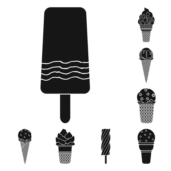 Різні чорні ікони морозива в наборі для дизайну. Десерт і солодкість Векторний символ стоковий веб-ілюстрація . — стоковий вектор