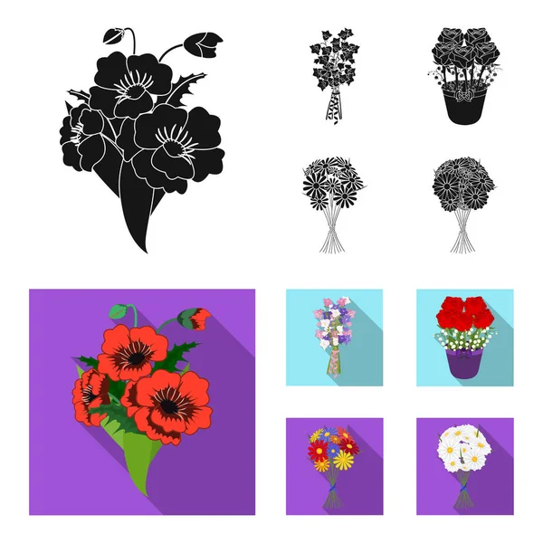 A bouquet of fresh flowers black, flat icons in set collection for design. Various bouquets vector symbol stock web illustration.