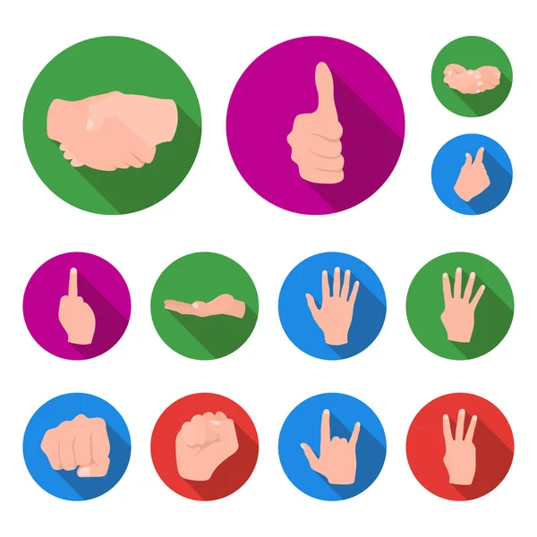 Hand gesture flat icons in set collection for design. Palm and finger vector symbol stock web illustration. — Stock Vector