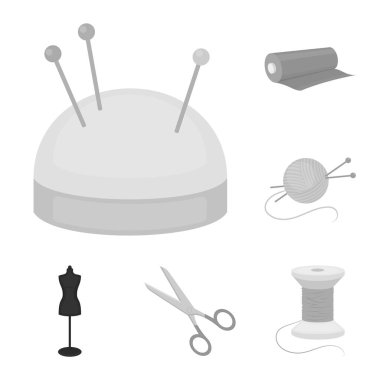 Atelier ve dikiş tek renkli simgeler set koleksiyonu tasarım için. Dikiş vektör için cihazlar ve hisse senedi web illüstrasyon simge.