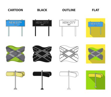 Düz yol işaretleri ve diğer web simgesi çizgi film, siyah, anahat, stil. Yol kavşak simgeler kümesi koleksiyonu.