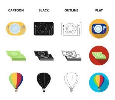 Tatil, seyahat, işaretçi, yol, gezinti. Dinlenmek ve küme toplama simgeler çizgi film, siyah, anahat, düz stil vektör simge stok çizim web seyahat.