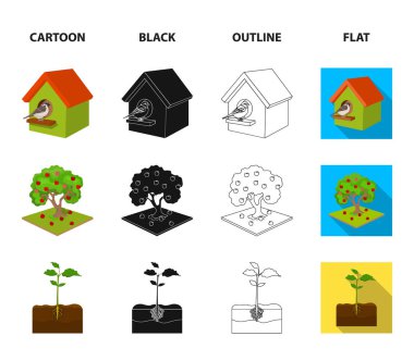 Bahçe, tarım, Doğa ve çizgi film, siyah, anahat, diğer web simge stil düz. Bitki, kök, kök, küme koleksiyon simgeler.