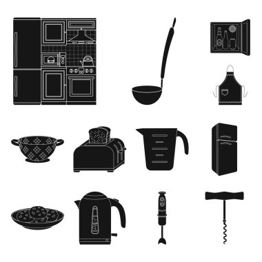 Set koleksiyonu tasarım için mutfak ekipman siyah simgeler. Sembol stok web illüstrasyon vektör mutfak ve aksesuarları.