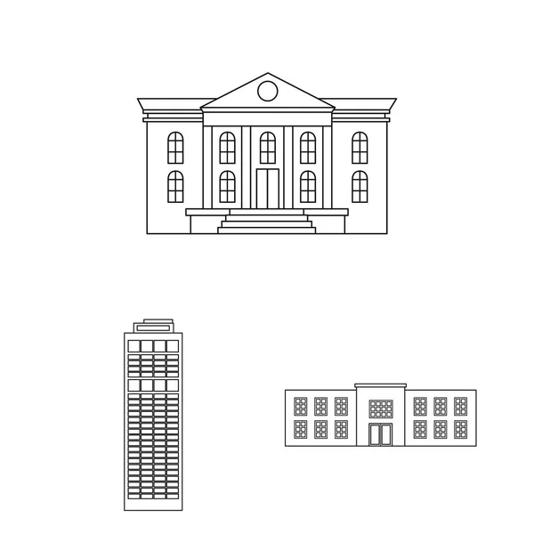 Byggnad och arkitektur disposition ikoner i set samling för design. Konstruktion och Institution vektor symbol lager web illustration. — Stock vektor