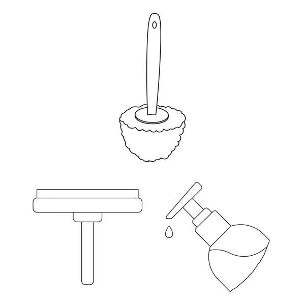 Reinigung und Zimmermädchen umreißen Symbole in Set-Kollektion für Design. Ausrüstung für die Reinigung von Vektorsymbol stock web illustration. — Stockvektor