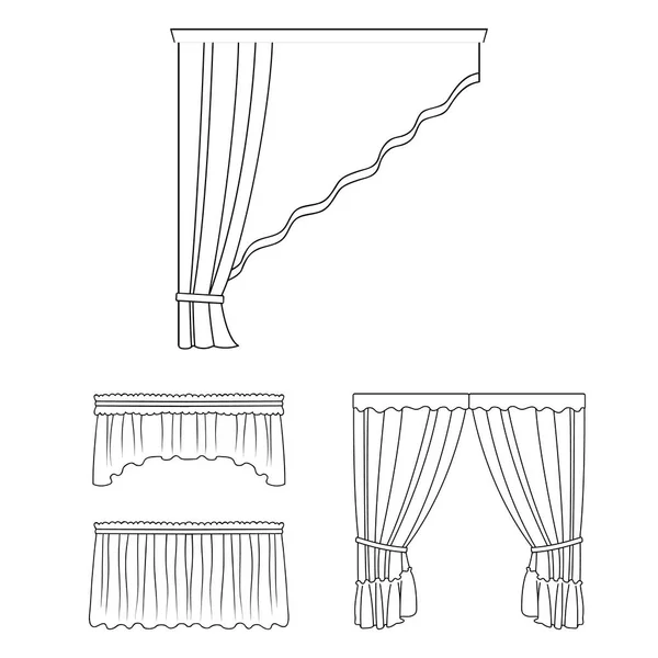 Diferentes tipos de cortinas delinear ícones na coleção de conjuntos para design. Cortinas e lambrequim símbolo vetorial ilustração web . — Vetor de Stock