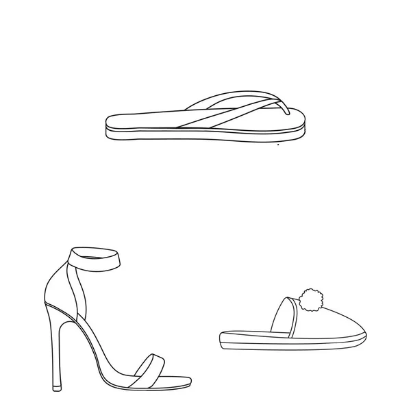 Una varietà di scarpe delineano icone nella collezione set per il design. Stivale, scarpe da ginnastica vettoriale simbolo stock web illustrazione . — Vettoriale Stock