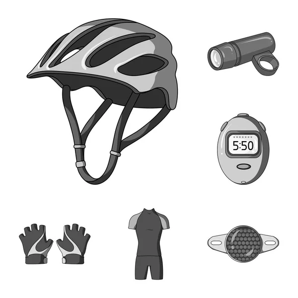 Abito bicicletta icone monocromatiche nella collezione set per il design. Bicicletta e strumento vettoriale simbolo stock web illustrazione . — Vettoriale Stock