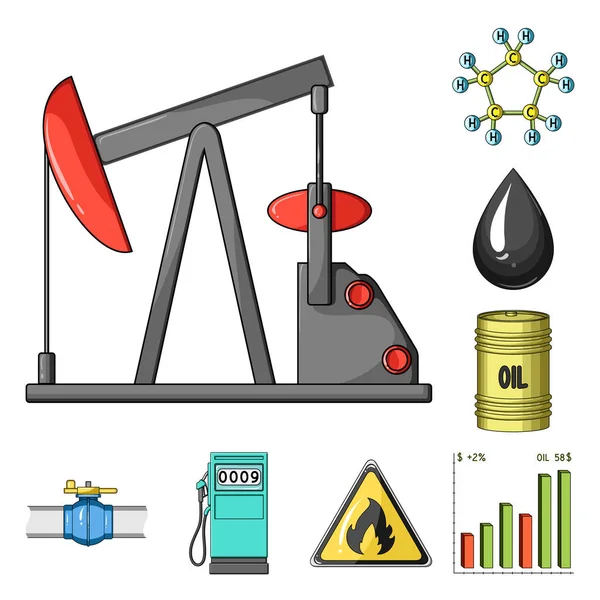 Ícones de desenhos animados da indústria do petróleo na coleção de conjuntos para design. Equipamento e produção de óleo símbolo vetorial web ilustração . —  Vetores de Stock