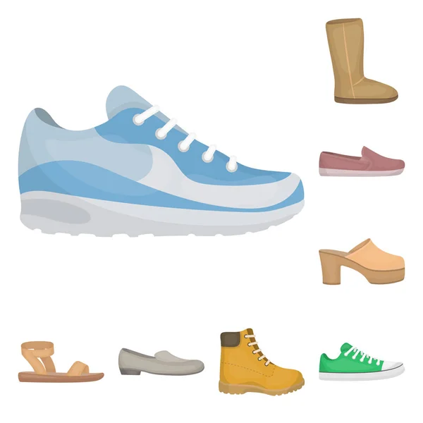 Uma variedade de ícones de desenhos animados sapatos na coleção de conjuntos para design. Bota, tênis símbolo vetorial ilustração web stock . —  Vetores de Stock