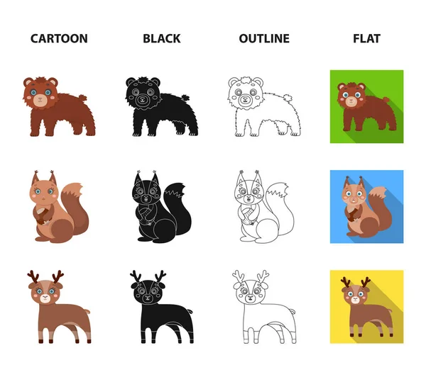 Zoo, natura, riserva e altre icone web in cartone animato, nero, contorno, stile piatto.Artiodattilo, natura, ecologia, icone in collezione set . — Vettoriale Stock