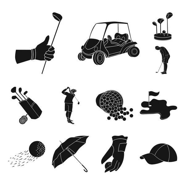 Golf and attributes black icons in set collection for design.Golf Club and equipment vector symbol stock web illustration. — Stock Vector
