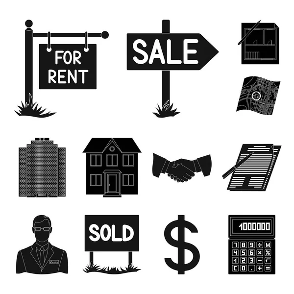 Realtor, agency black icons in set collection for design. Buying and selling real estate vector symbol stock web illustration. — Stock Vector